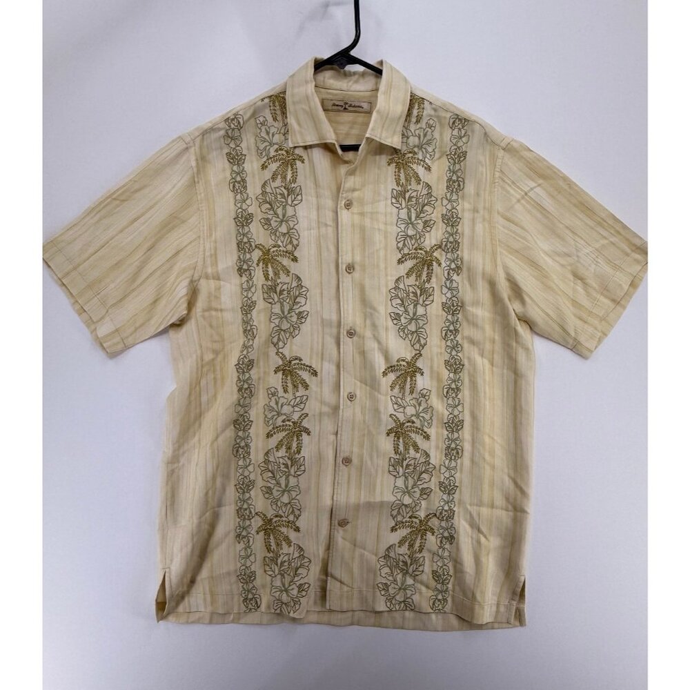 Tommy Bahama Embroidered Floral Hawaiian Camp Shirt Mens S Silk Rayon Blend